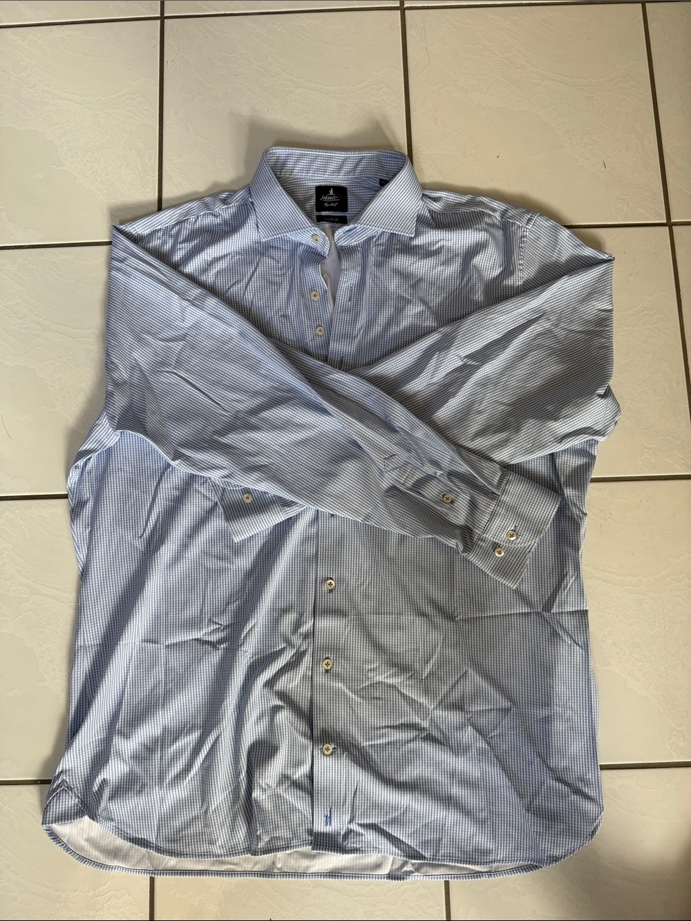 johnnie-O Blue Micro-Stripe Spread Collar Dress Shirt